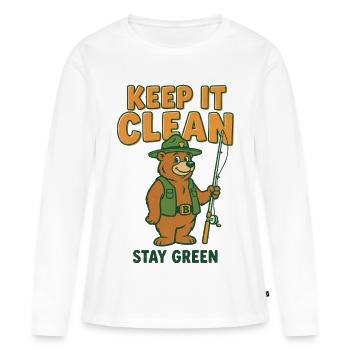 Eco Bear Bleib sauber Bleib grün - Frauen Premium Bio Langarmshirt - Weiß - Vorne - Julia (174cm)