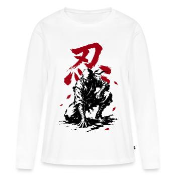 Ninja shinobi avec kanji japonais - T-shirt manches longues Premium bio Femme - blanc - Devant - Julia (174cm)