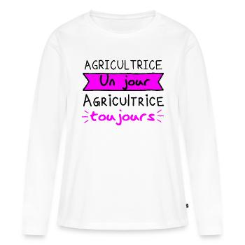 Agricultrice un jour, agricultrice toujours,cadeau - T-shirt manches longues Premium bio Femme - blanc - Devant - Julia (174cm)