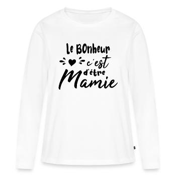 bonheur d'étre mamie - fête des grand mères - T-shirt manches longues Premium bio Femme - blanc - Devant - Julia (174cm)