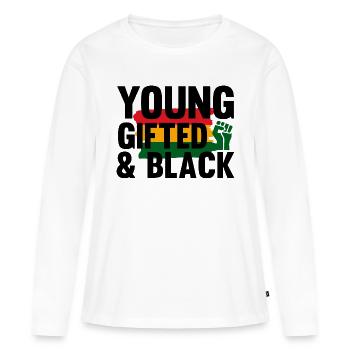 Jung Hochbegabter Schwarz - Frauen Premium Bio Langarmshirt - Weiß - Vorne - Julia (174cm)