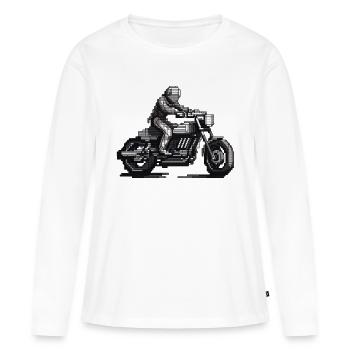 Un motocycliste assis sur sa moto en 8 bits - T-shirt manches longues Premium bio Femme - blanc - Devant - Julia (174cm)