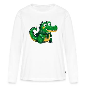 Alligator mignon avec cape - T-shirt manches longues Premium bio Femme - blanc - Devant - Julia (174cm)