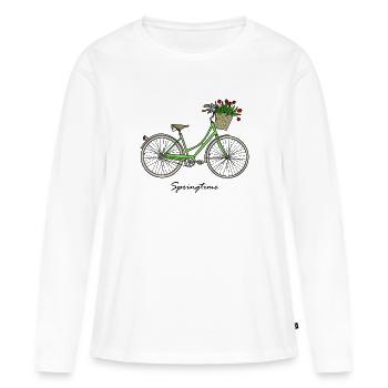 Printemps, printemps, vélo, tulipes - T-shirt manches longues Premium bio Femme - blanc - Devant - Julia (174cm)