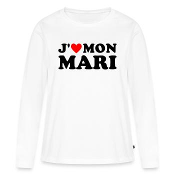 J' aime mon mari cadeau femme mariée coeur rouge - T-shirt manches longues Premium bio Femme - blanc - Devant - Julia (174cm)