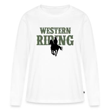 Femme d’équitation western - T-shirt manches longues Premium bio Femme - blanc - Devant - Julia (174cm)