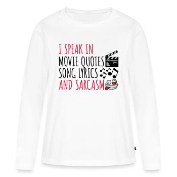 parler des paroles et du sarcasme - T-shirt manches longues Premium bio Femme - blanc - Devant - Julia (174cm)