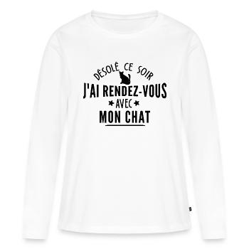 j ai rendez vous avec mon chat / humour chat - T-shirt manches longues Premium bio Femme - blanc - Devant - Julia (174cm)