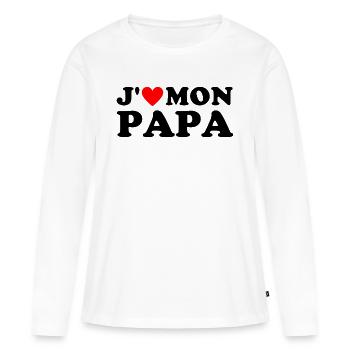 J' aime mon papa cadeau fête des pères coeur rouge - T-shirt manches longues Premium bio Femme - blanc - Devant - Julia (174cm)