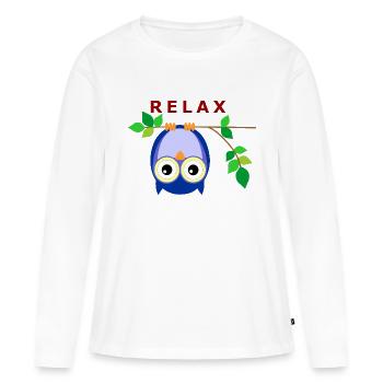 Eule - Relax - Frauen Premium Bio Langarmshirt - Weiß - Vorne - Julia (174cm)