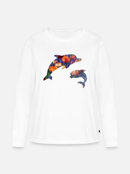 Delfin - Frauen Premium Bio Langarmshirt - Weiß