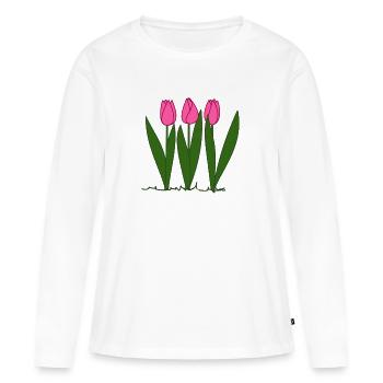 Tulipes roses, printemps, printemps - T-shirt manches longues Premium bio Femme - blanc - Devant - Julia (174cm)