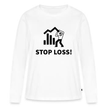 Stop Loss! Verlust realisieren! Trader's Reminder - Frauen Premium Bio Langarmshirt - Weiß - Vorne - Julia (174cm)