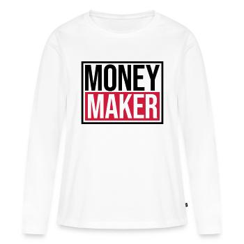 Logo Money Maker Shield - T-shirt manches longues Premium bio Femme - blanc - Devant - Julia (174cm)