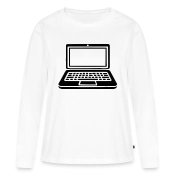 ordinateur portable - T-shirt manches longues Premium bio Femme - blanc - Devant - Julia (174cm)