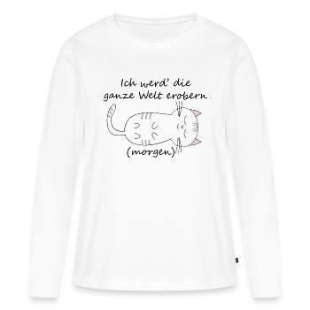 Katze die Welt erobern - Frauen Premium Bio Langarmshirt - Weiß - Vorne - Julia (174cm)