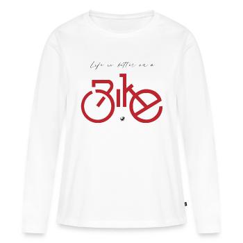 Image de vélo avec inscription - T-shirt manches longues Premium bio Femme - blanc - Devant - Julia (174cm)