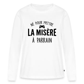 né pour mettre la misère à parrain / enfant gamer - T-shirt manches longues Premium bio Femme - blanc - Devant - Julia (174cm)