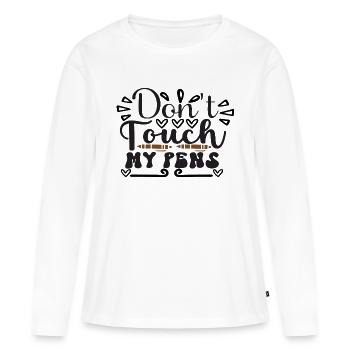 Ne touchez pas à mes stylos - T-shirt manches longues Premium bio Femme - blanc - Devant - Julia (174cm)