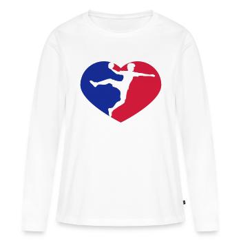 rouge bleu amour coeur silhouette contour handball bal - T-shirt manches longues Premium bio Femme - blanc - Devant - Julia (174cm)