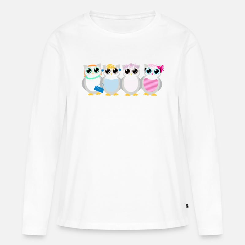 Eulen - Frauen Premium Bio Langarmshirt - Weiß