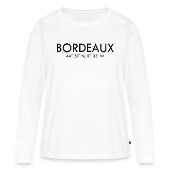 Bordeaux - France - Coordonnées Latitude Longitude - T-shirt manches longues Premium bio Femme - blanc - Devant - Julia (174cm)