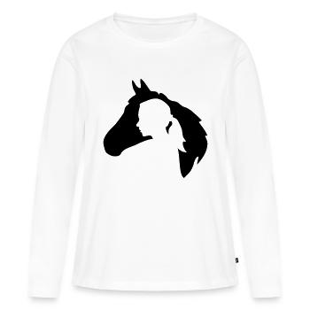 Tête de cheval avec silhouette de femme - T-shirt manches longues Premium bio Femme - blanc - Devant - Julia (174cm)