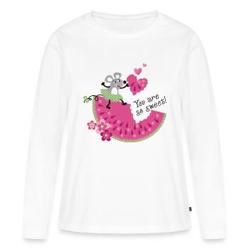 Souris mignonne avec melon - T-shirt manches longues Premium bio Femme - blanc - Devant - Julia (174cm)