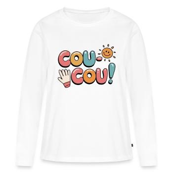Hello Français - Coucou Design - T-shirt manches longues Premium bio Femme - blanc - Devant - Julia (174cm)
