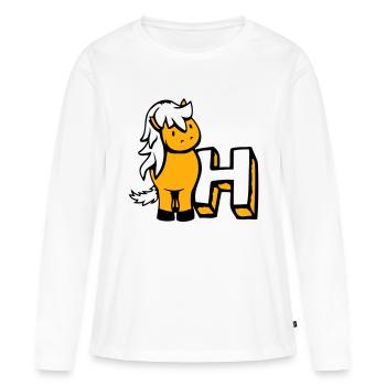 Cheval H Cheval Lettre ABC École d’apprentissage de l’anglais - T-shirt manches longues Premium bio Femme - blanc - Devant - Julia (174cm)