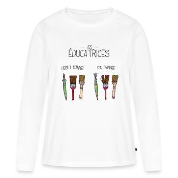 les éducatrices en début et fin d'année - T-shirt manches longues Premium bio Femme - blanc - Devant - Julia (174cm)