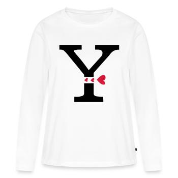 Capital lettre Y avec des coeurs - T-shirt manches longues Premium bio Femme - blanc - Devant - Julia (174cm)