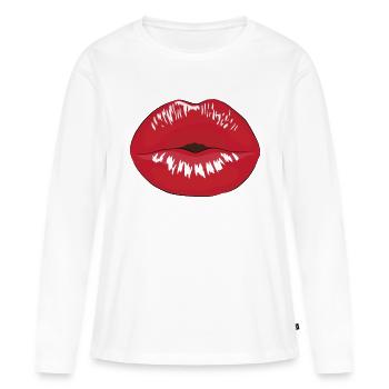 Embrasser la bouche avec du rouge à lèvres - T-shirt manches longues Premium bio Femme - blanc - Devant - Julia (174cm)