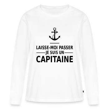 laisse-moi passer je suis un capitaine - T-shirt manches longues Premium bio Femme - blanc - Devant - Julia (174cm)