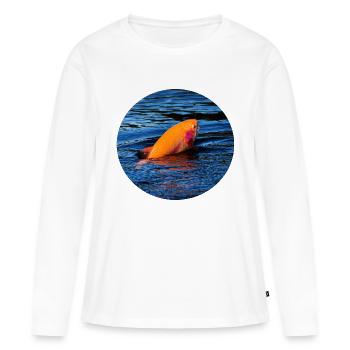Pêche de la truite d’or - pêche à la truite - T-shirt manches longues Premium bio Femme - blanc - Devant - Julia (174cm)