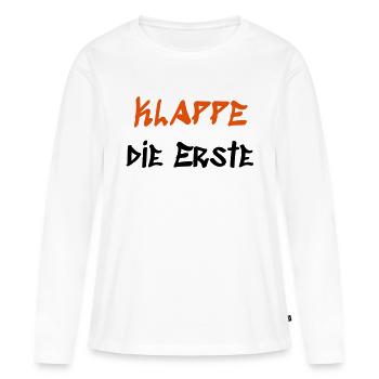 Klappe die Erste - Frauen Premium Bio Langarmshirt - Weiß - Vorne - Julia (174cm)