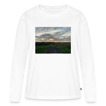 Eisenbahn fährt in den Abend - Frauen Premium Bio Langarmshirt - Weiß - Vorne - Julia (174cm)