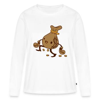 Happy Walking Money Bag Comic - Women's Premium Organic Long Sleeve Shirt - white - Front - Julia (174cm)
