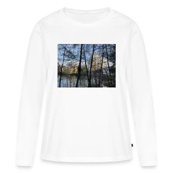 Maison bleue arbres de ciel - T-shirt manches longues Premium bio Femme - blanc - Devant - Julia (174cm)