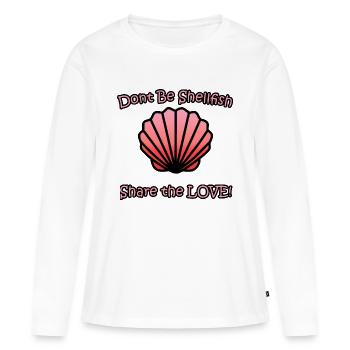 Répandez l’amour avec notre design « Ne soyez pas des mollusques et crustacés » - T-shirt manches longues Premium bio Femme - blanc - Devant - Julia (174cm)