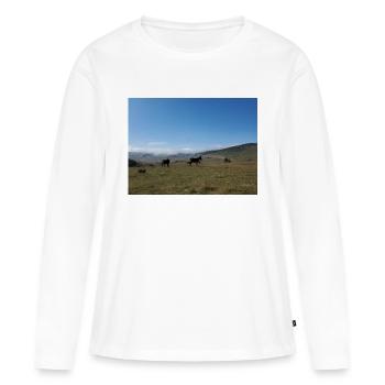 Ânes, Montagnes, Prairies - T-shirt manches longues Premium bio Femme - blanc - Devant - Julia (174cm)