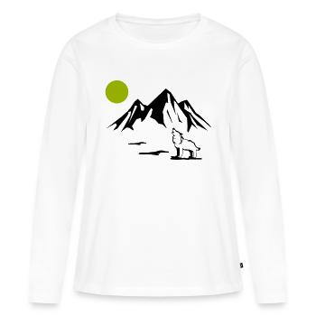 Loup Pleine Lune - T-shirt manches longues Premium bio Femme - blanc - Devant - Julia (174cm)