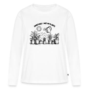 Parfois, je mouille mes plantes - T-shirt manches longues Premium bio Femme - blanc - Devant - Julia (174cm)