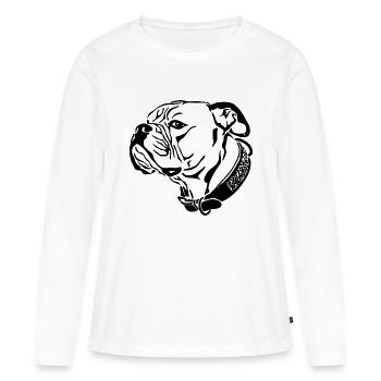 Das Motiv die Geschichte - Frauen Premium Bio Langarmshirt - Weiß - Vorne - Julia (174cm)