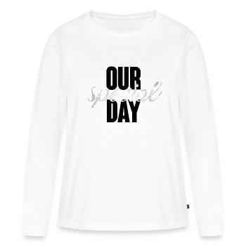 Mariage / Mariage: Notre journée spéciale - T-shirt manches longues Premium bio Femme - blanc - Devant - Julia (174cm)