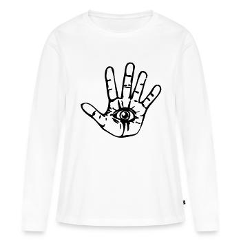 En voyant la main - T-shirt manches longues Premium bio Femme - blanc - Devant - Julia (174cm)