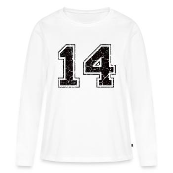 Paie 14 in Used Look - T-shirt manches longues Premium bio Femme - blanc - Devant - Julia (174cm)
