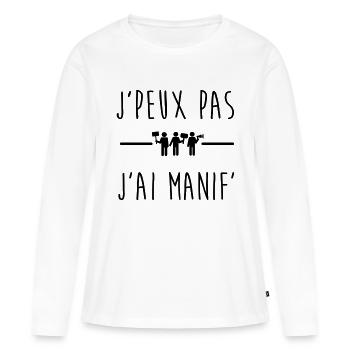 j'peux pas j'ai manif, manifestation,gilets jaunes - T-shirt manches longues Premium bio Femme - blanc - Devant - Julia (174cm)