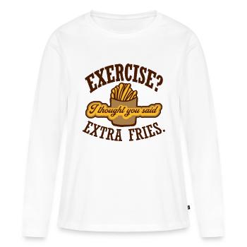 Exercice Extra Fries Citation - T-shirt manches longues Premium bio Femme - blanc - Devant - Julia (174cm)