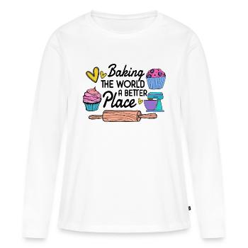 Boulangerie Baker Boulangerie Boulangerie Gâteau de confiserie - T-shirt manches longues Premium bio Femme - blanc - Devant - Julia (174cm)